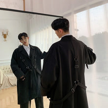Load image into Gallery viewer, Men High Street Punk Hip Hop Ribbon Loose Long Trench Coat Spring Autumn Male Streetwear Fashion Windbreaker Jacket