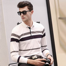 Load image into Gallery viewer, 2018 Autumn New Men's Polo Shirt Simple Fashion Striped Color Matching Lapel Long Sleeve Korean Slim Cotton